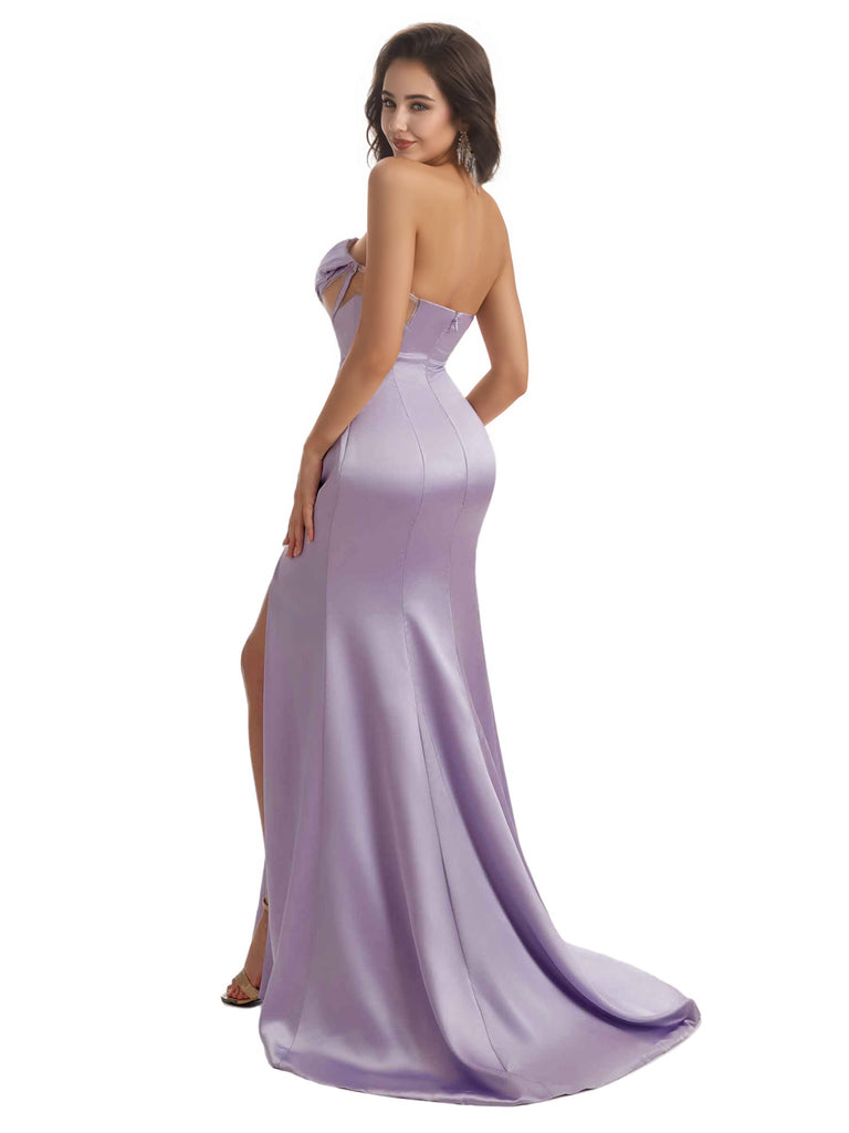 Elegant Sweetheart Mermaid Soft Satin Long Bridesmaid Dresses Sexy See Through