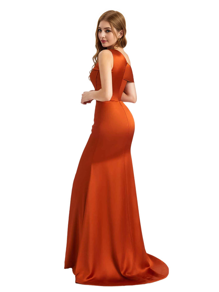 Sexy Silky Satin One Shoulder Boning Mermaid Long Bridesmaid Dresses Online