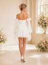 Chicsew Classy A Line Off The Shoulder Long Sleevels Bow Knot Mini Wedding Dress