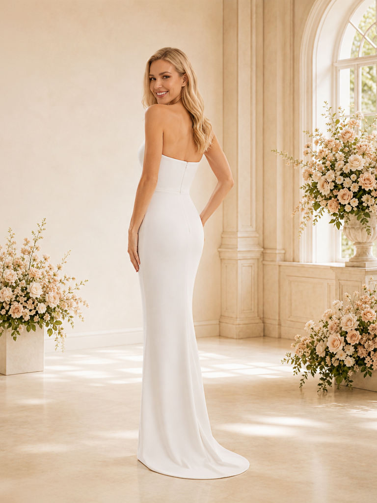 ChicSew Modern Sweetheart Sleeveless Crepe Long Mermaid Wedding Dress