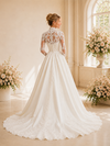 ChicSew Elegant High Neck Long Sleeve Lace Appliques Satin A-Line Long Wedding Dress