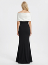 Elegant Black And White Satin Off Shoulder V-Neck Mermaid Long Mother Of The Bride Dresses