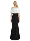 Elegant Black And White Satin Off Shoulder V-Neck Mermaid Long Mother Of The Bride Dresses