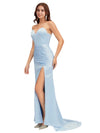 Sexy Sweetheart Soft Satin Mermaid Side Slit Ruched Long Bridesmaid Dresses Online