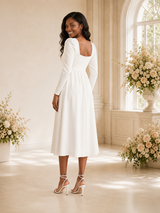 ChicSew Elegant Long Sleeves Square Neck Tea-Length A-Line Wedding Dress