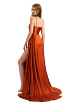 Sexy One Shoulder Silky Satin Side Split Mermaid Long Bridesmaid Dresses Online