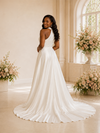 ChicSew Modern Satin High Neck Rhinestone A-Line Maxi Wedding Dress With Slit