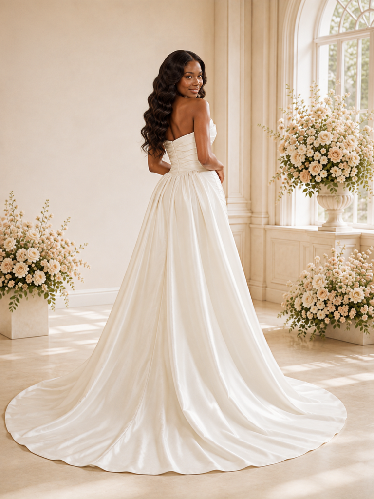 ChicSew Modern Strapless Sleeveless Ruching Satin Sheath Maxi Wedding Dress