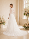 ChicSew Elegant A-Line Lace Applique Jewel Chiffon Long Sleeves Floor-Length Wedding Dress