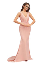 Elegant V-Neck Soft Satin Mermaid Long Bridesmaid Dresses Online
