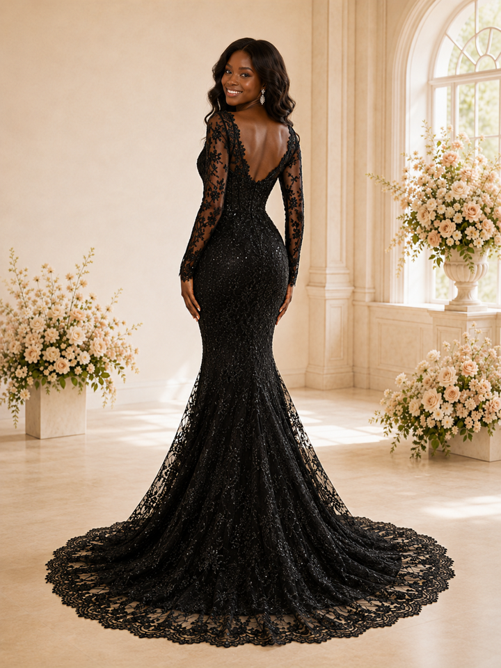 ChicSew Romantic Mermaid Long Sleeves Tulle Lace Appliques Maxi Wedding Dress