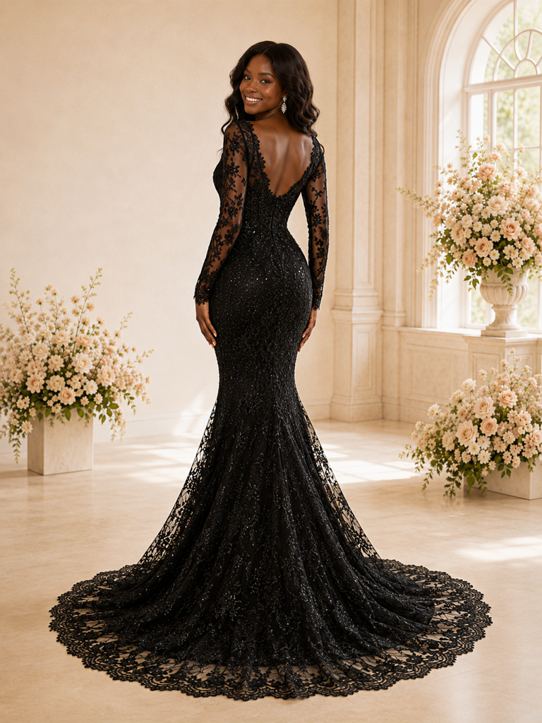 ChicSew Romantic Mermaid Long Sleeves Tulle Lace Appliques Maxi Wedding Dress