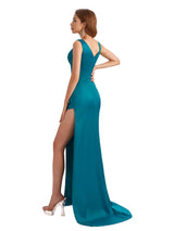 Sexy V-Neck Silky Satin Mermaid Side Slit Long Bridesmaid Dresses Online