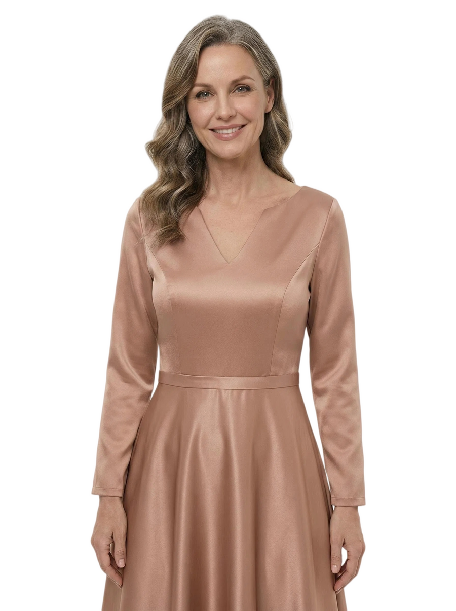 ChicSew V-Neck Long Sleeves A-Line Satin Mermaid Mother Of The Groom Evening Gowns