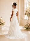 ChicSew Classy Chiffon Short Sleeves A-Line Floor-Length Wedding Dress With Lace Applique