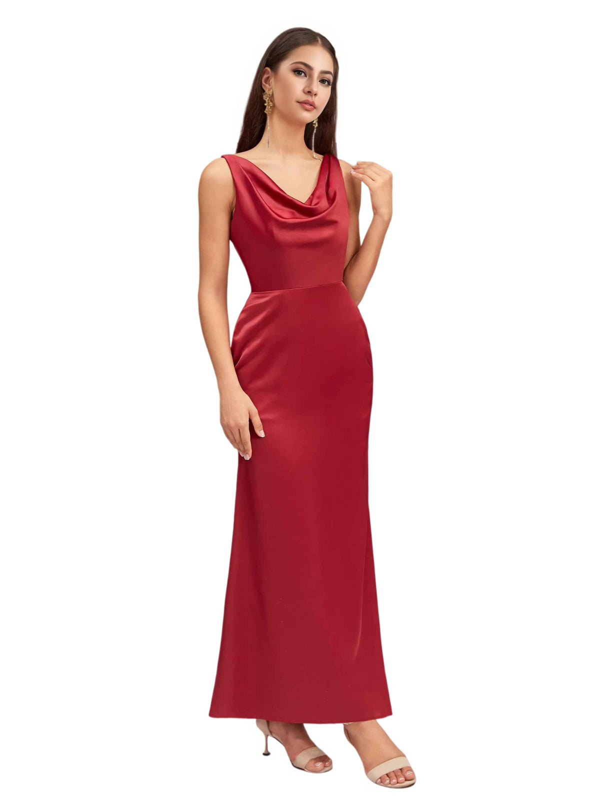 Sexy Mermaid V Neck Soft Satin Ankle-Length Maxi Bridesmaid Dresses Online