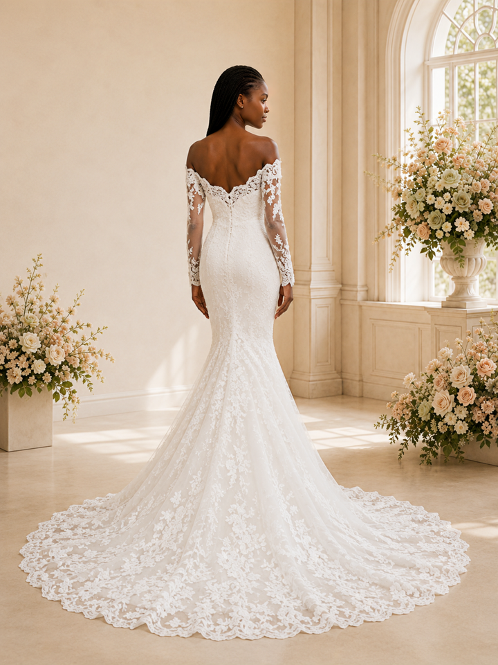 ChicSew Romantic Sexy Strapless Long Sleeves Lace Mermaid Maxi Wedding Dress