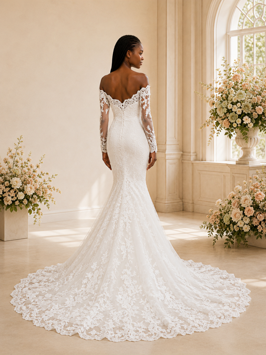 ChicSew Romantic Sexy Strapless Long Sleeves Lace Mermaid Maxi Wedding Dress