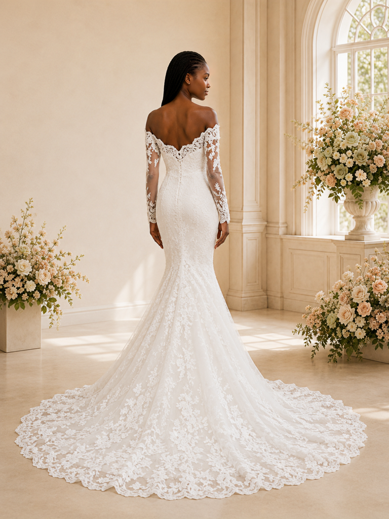 ChicSew Romantic Sexy Strapless Long Sleeves Lace Mermaid Maxi Wedding Dress
