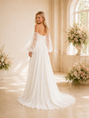 ChicSew Elegant Fancy Long Lace Sleeves A-Line Side Slit Chiffon Floor-Length Wedding Dress With Pleats