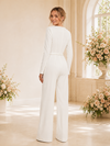 ChicSew Modern Round Neck Long Sleeves Crepe Floor-Length Wedding Jumpsuit With Applique