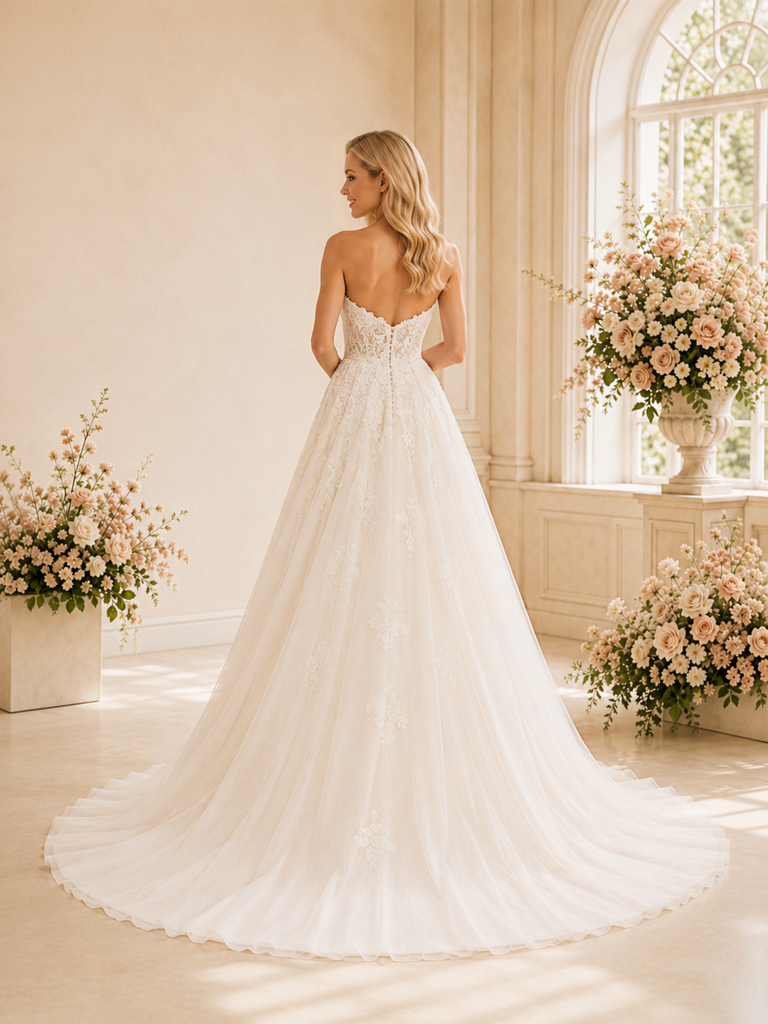 ChicSew Beautiful A-Line Sweetheart Lace Tulle Sleeveless Maxi Long Wedding Dresses