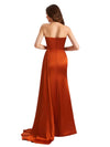 Elegant Sweetheart Strapless Silky Satin Side Split Mermaid Long Bridesmaid Dresses