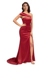 Sexy One Shoulder Mermaid Side Slit Chic Soft Satin Bridesmaid Dresses
