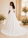 ChicSew Elegant V-Neck Short Sleeves Chiffon Maxi Wedding Dress With Lace Appliques