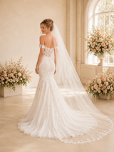 ChicSew Romantic Off Shoulder Mermaid Lace Tulle Floor-Length Wedding Dresses With Train