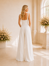 ChicSew Modern Square Neckline Sleeveless Crepe Long Wedding Jumpsuit With Pocket