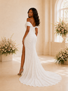 ChicSew Elegant Off The Shoulder Ruching Side Slit Sequin Mermaid Long Wedding Dress