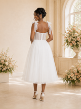 ChicSew Elegant Spaghettt Straps Boning Tulle A-Line Tea-Length Wedding Dress