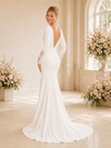 ChicSew Sexy Deep V-Neck Long Sleeves Side Slit Mermaid Crepe Long Wedding Dress