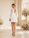 ChicSew Pretty A-Line Deep V-Neck Crepe Long Puff Sleeves Mini-Length Wedding Dresses With Applique