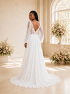ChicSew Fancy V-Neck Long Sleeves Chiffon A-Line Maxi Wedding Dress With Lace Applique
