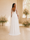 ChicSew Elegant V-Neck Lace Applique Chiffon A-Line 3/4 Sleeves Maxi Wedding Dress