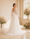 ChicSew Elegant Chiffon A-Line V-Neck Pleated Long Sleeves Maxi Wedding Dress
