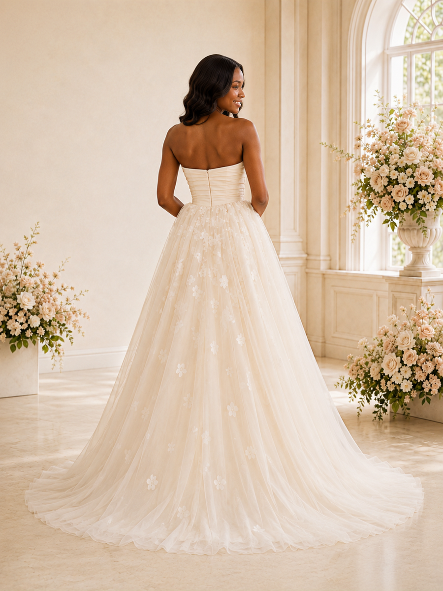 ChicSew Elegant A-Line Sweetheart Tulle Maxi Long Wedding Dress With Lace Applique