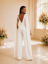 ChicSew Modern V-Neck Crepe Floor-Length Wedding Jumpsuit With Cape Sleeves