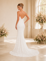 ChicSew Romantic Spaghetti Straps V-Neck Lace Mermaid Wedding Dresses With Train