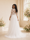 ChicSew Elegant A-Line V-Neck 3/4 Sleeves Lace Tulle Maxi Wedding Dress