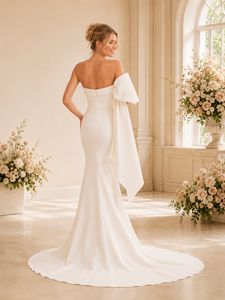 ChicSew Unique One Shoulder Crepe Mermaid Maxi Long Wedding Dresses
