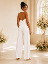 ChicSew Modern Halter Ruching Open Back Crepe Floor-Length Wedding Jumpsuit