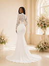 ChicSew Modern Mermaid High Neck Long Sleeves Lace Crepe Maxi Wedding Dress