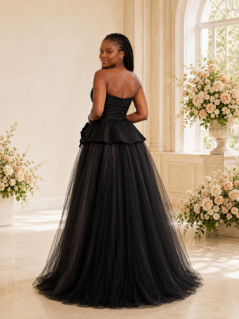 ChicSew Modern Satin Sweetheart A-Line Maxi Tulle Wedding Dress With Flower