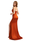 Sexy Stretch Satin One Shoulder Boning Side Split Mermaid Long Bridesmaid Dresses