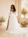 ChicSew Sexy Sweetheart Puff Sleeves A-Line Tulle Maxi Wedding Dress With Lace Appliques
