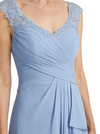 ChicSew V-Neck Cap Sleeve Lace Applique Ruched Bodice Ruffle Slit Detail Floor Length Chiffon Mom Of The Groom Dresses