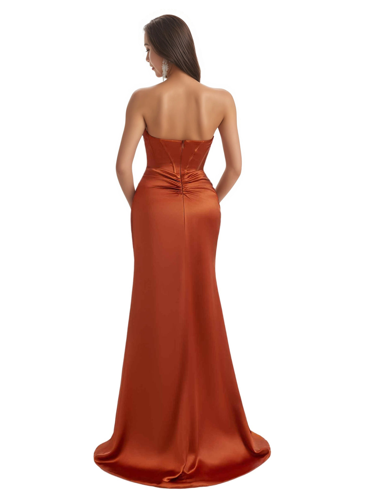 Elegant Sweetheart Side Split Mermaid Ruched Satin Pretty Long Bridesmaid Dresses